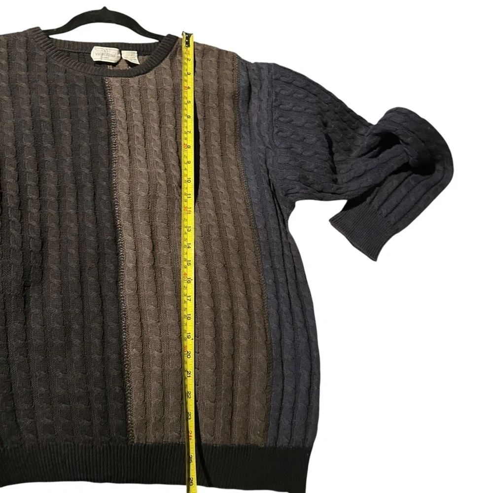Vintage Valentino Uomo Crewneck Colorblock Linen Blend Cable Knit Sweater - Picture 7 of 9